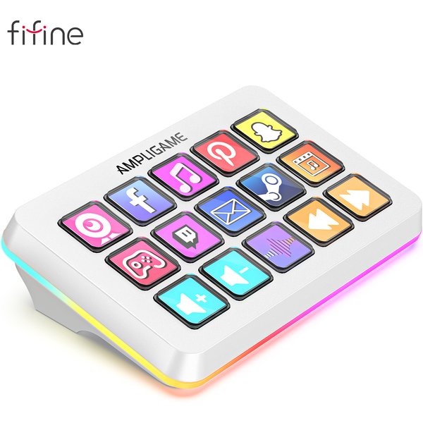 FIFINE D6 programmierbares Makroboard mit 15 Tasten für Streaming, Gaming und Bearbeitung, anpassbare Tastatur für OBS/Twitch/YouTube