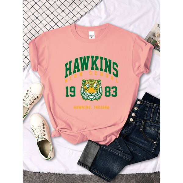 Hawkins High School 1983, bedrucktes Damen-T-Shirt, neue Harajuku-T-Shirts, Street-Fashion, Streetwear, lässige Rundhalsausschnitt-Kleidung
