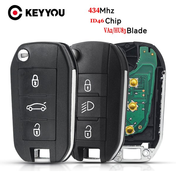 KEYYOU 1PCS For Peugeot 208 2008 301 308 3008 408 508 For Citroen C3 ID46 434MHz HU83/VA2 Remote Control Key