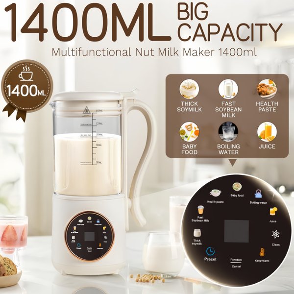 Multifunktionaler Hochleistungsmixer 1400ml Sojamilchmaschine Leise 16-Blatt-Edelstahlmesser LED-Touchscreen 12H Timer