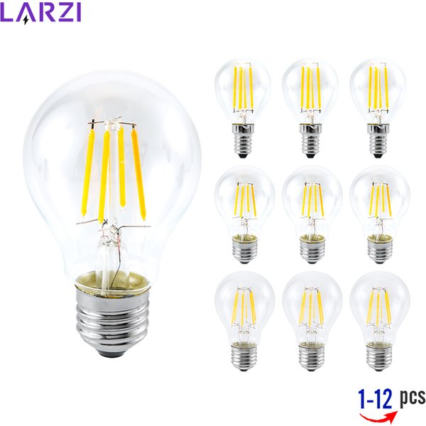 1-12 szt. Żarówki G45 Globe A60 Szklane LED Filament E27 E14 Gwint AC 220V Retro Dekoracyjne 2W 4W 6W 8W Żarówka Edisona