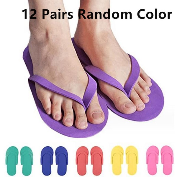 New 12 Pairs Random Color Disposable Foam Slippers Pedicure Slippper For Salon Spa Hotel Foot Flip Flop Slippers Pedicure Tool