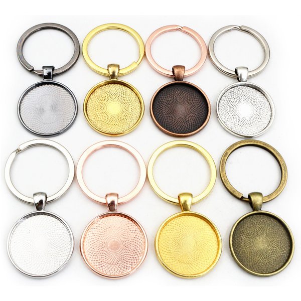 5pcs Keychain With Pendant Bezel Blank Fit 20 25 30mm Cameo Glass Cabochon Base Setting DIY Keychain Key Ring Supplies