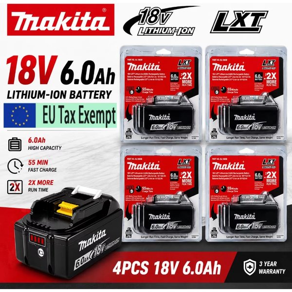 Batterie d'outillage Makita 18V 100% originale, 6.0Ah, puissance stable, pour outils électriques de la série Makita 18V LXT, remplacement de la batterie.