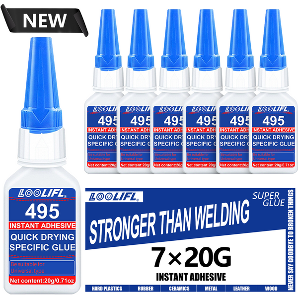 Lot de 7 Colle Super Forte LOOLIFL 495 – Adhésif Professionnel Transparent à Base de Cyanoacrylate, Séchage Rapide, Inodore, Adhérence Longue Durée