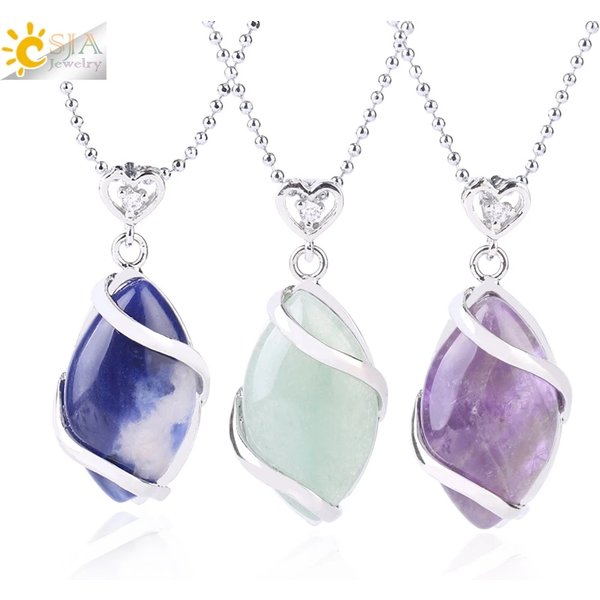 CSJA Natural Stone Quartz Crystal Necklace & Pendant for Women Healing Stones Pendants Shape Beads Amethysts Necklaces Men F563