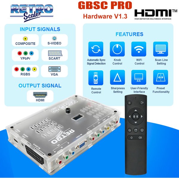 RetroScaler GBSC Pro GBS Control Scart RGBS YPbPr VGA Composite(AV) SV zu HDMI ® Video-Audiokonverter für Retro-Spielekonsolen