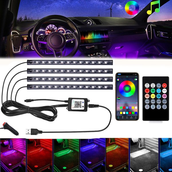 72/48/36 LED RGB Auto Fuß Umgebungslicht mit USB Zigarette Automotive Innenbeleuchtung Streifen Dekoration Bar Fernbedienung/Sprachsteuerung
