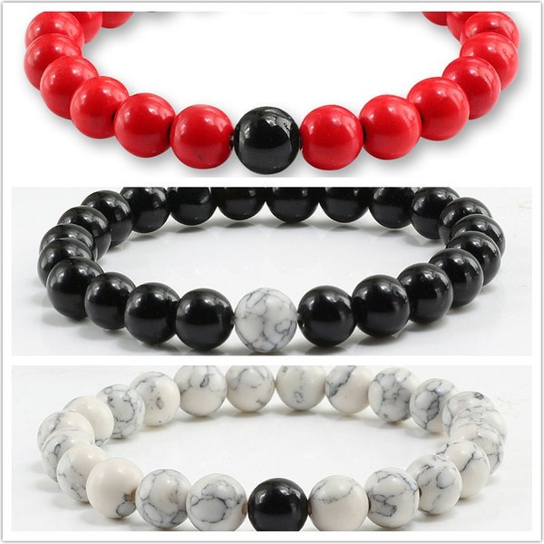 3pcs Bracelet Set For Both Men And Women Simple Style 8mm White Red Turquoise Black Frosted Stone Hand Beaded Bracelet