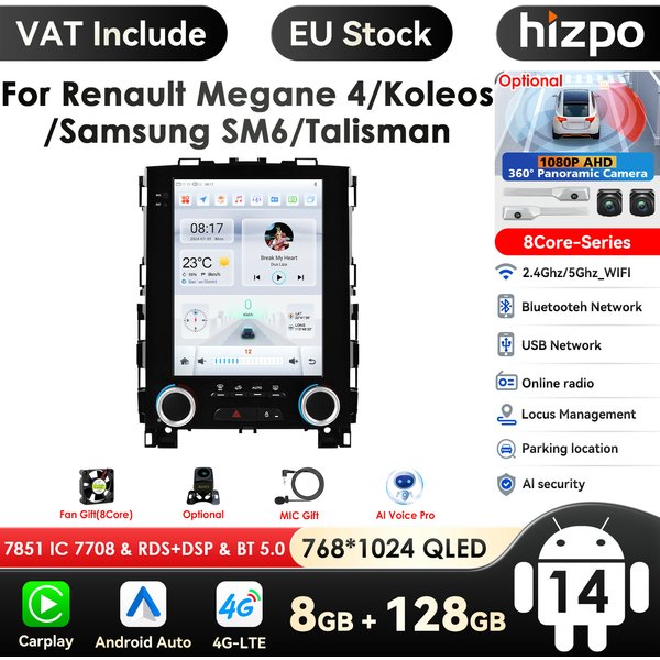 9.7 ''Carplay 2 Din Android 14 pour Renault Koleos Megane 4 Samsung SM6 Talisman 2017-2019 autoradio vidéo multimédia