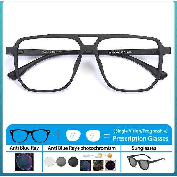 Les lunettes de prescription sont disponibles, pour myopie, Double faisceau, monture surdimensionnée, Anti lumière bleue, photochromique, pour hypermétropie