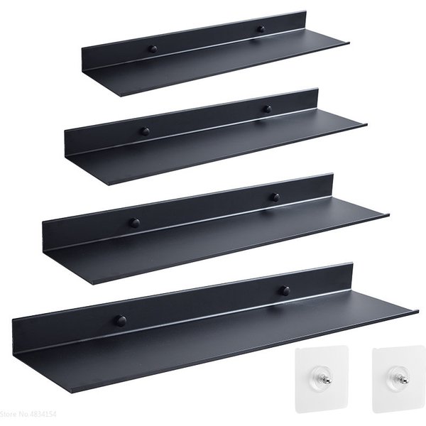 Bad Lagerung Rack Wand Regale Schwimmende Matte Schwarz Bad Küche Spiegel Metall Dusche Organizer Home Zubehör Kein Bohrer