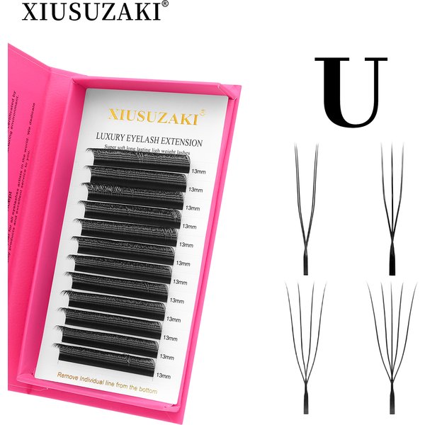 XIUSUZAKI Extensions de cils en forme de U YY 3D 4D 5D, Nouveau style U 2D YY, Extensions de cils en vison pré-faits, Bouquets de volume, Faux cils