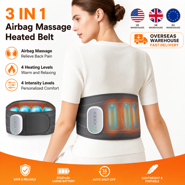 Ceinture de Massage Lombaire avec Chaleur et Compression d'Air, 3 Modes 4 Niveaux d'Intensité, Support Ajustable avec Minuterie