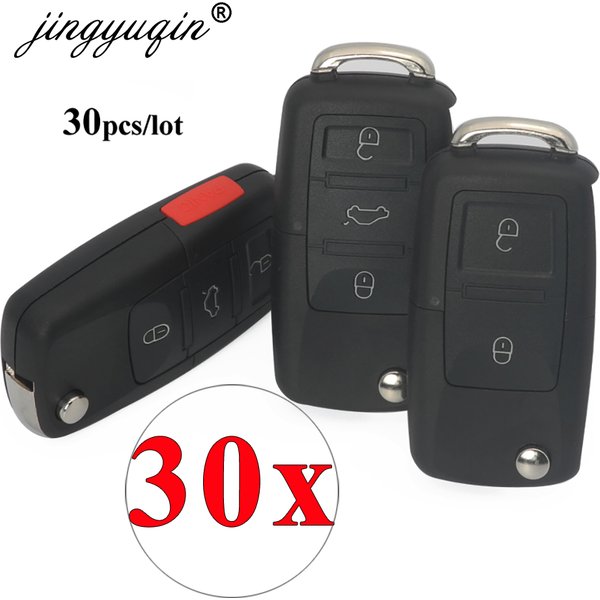 jingyuqin 30pcs 2 Button Remote Flip Car Key Shell for VW Volkswagen MK4 Bora Golf 4 5 6 Passat Polo Bora Touran Touareg