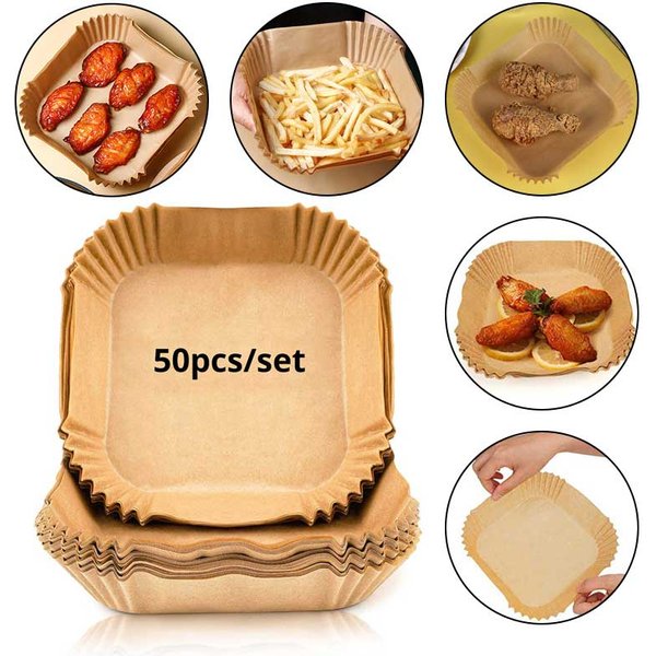 Papier de cuisson pour friteuse à air, parchemin de poulet, pâte de bois, vapeur, gâteau au fromage, accessoires de friteuse à air, 50 pièces par ensemble