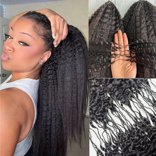 Smilegirl Pre‑Separated Knotless Kinky Straight Feather Crochet Human Hair Pre Looped Invisible Reusable Real Human Hair Extensions Natural Black Crochet Human Hair Bundles Soft Human Crochet Hair For