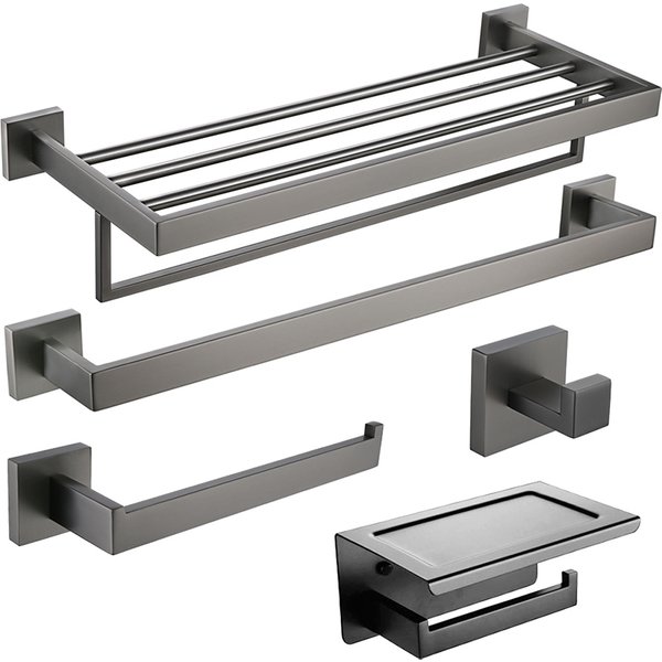 Brushed Grey Bathroom Accessorie Stainless Steel Gun Metal Towel Rack Toilet Paper Holder Robe Hook Towel Bar Toilet Hardware