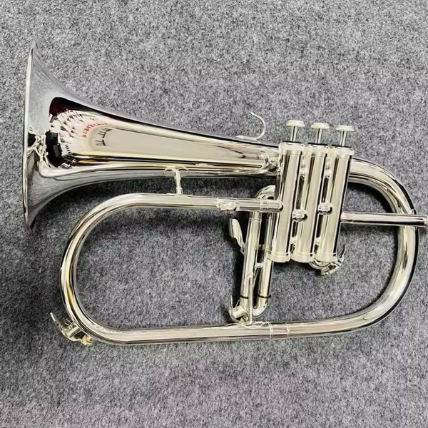 Flugelhorn professionnel en Si bémol, entièrement argenté, instrument de jazz, son doux, tonalité de qualité professionnelle, trompette.