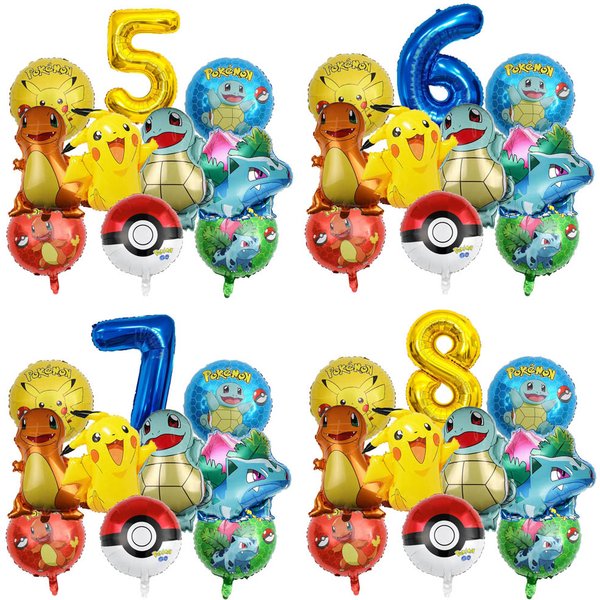 1 ensemble de ballons de fête de dessin animé, Pikachu, petit Dragon de feu, tortue Jenny, en aluminium, décoration de fête d'anniversaire pour enfants, cadeaux