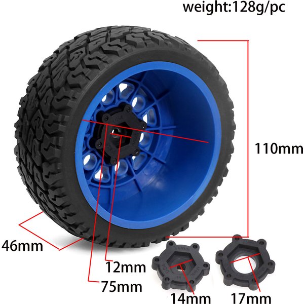 Pneus de camion courts 110mm 1/10, 4 pièces, 12mm 14mm 17mm, roue hexagonale pour Slash Flying God V4 Baja Huanqi Losi Raimon RC Car