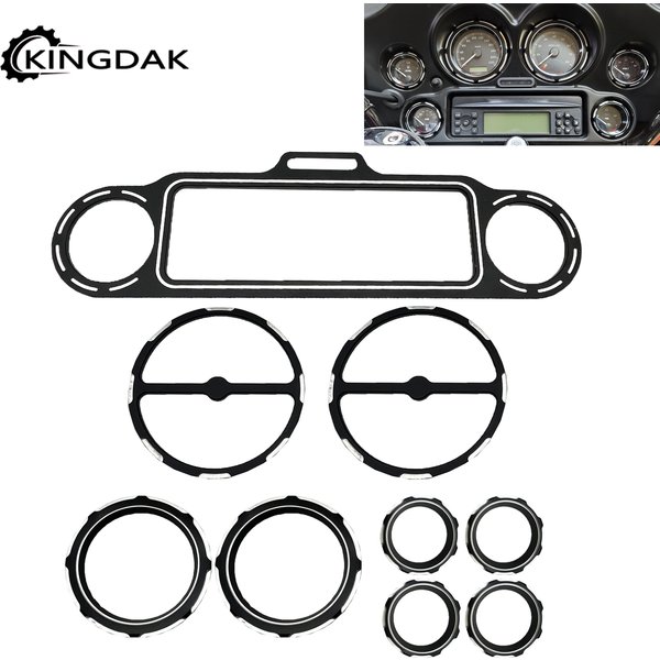 Motorcycle 9 PCS Stereo Accent Speedometer Speaker Trim Ring Set For Harley Electra Street Glide Ultra Classic Models 1996-2013