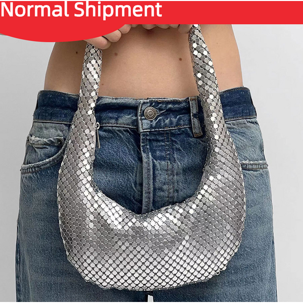 Pochette de soirée brillante à poignée, sac à main de luxe de styliste, sacs Hobo à bandoulière en argent pour fête de mariage
