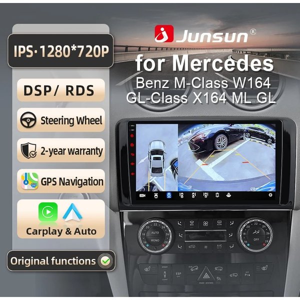 Junsun 9' Android 14 360 Kamera Kabelloses Carplay Autoradio für Mercedes Benz M-Klasse W164 GL-Klasse X164 ML GL Multimedia-Bildschirm
