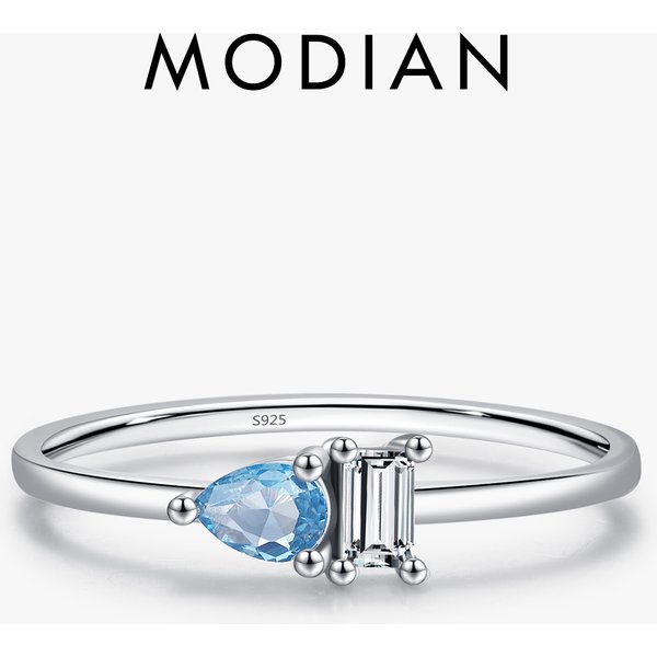 MODIAN 925 en argent Sterling classique bleu goutte d'eau épissage Rectangle brillant CZ bague pour les femmes de mariage bijoux fins cadeau
