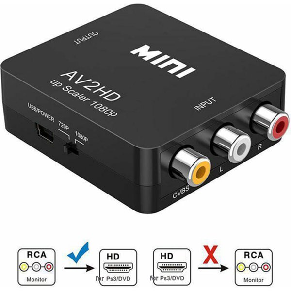 Adaptateur Compatible AV/RCA vers HDMI, convertisseur vidéo 1080P, MINI CVBS, boîtier de convertisseur pour projecteur HDTV, décodeur DVD