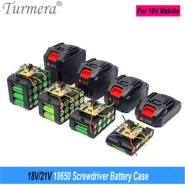 Turmera 18V 21V Screwdriver Battery Case 5X 10X 15X 20X 18650 Holder 5S 50A BMS Welded Nickel for 6Ah to 14Ah Electric Drill Use