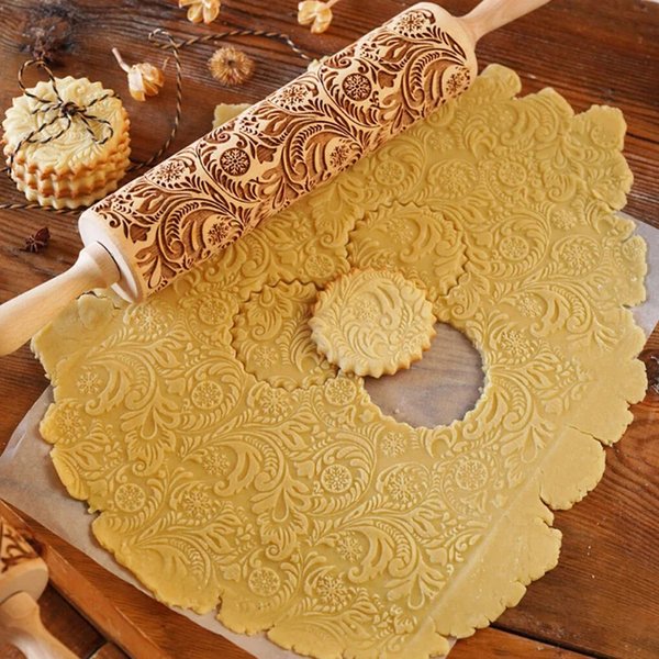 Arjmide 35 x 4,5 cm europäische Retro-Blumen-Fenstergitter, tief graviertes Holz, geprägte Kekse, Nudelholz zum Backen, 3D-Form ZM006