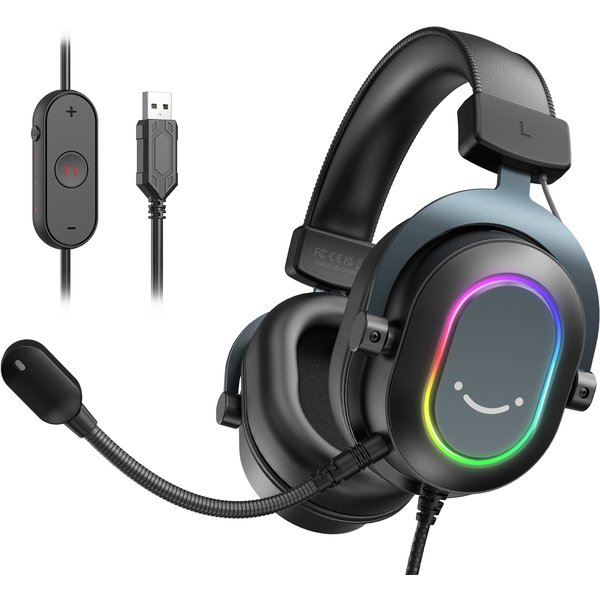 Fifine Casque de jeu RVB dynamique avec micro Casque supra-auriculaire 7.1 Surround Sound PC PS4 PS5 3 options EQ Jeu Film Musique - H6