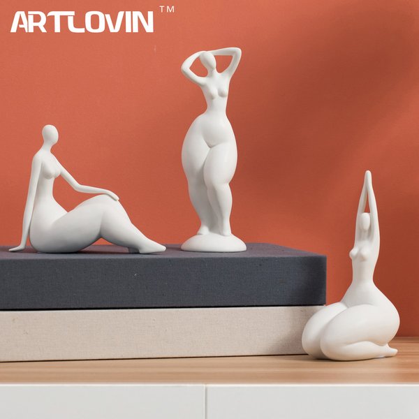 Figurine d'art femme nue en céramique nordique, couleur blanche unie, Figurine abstraite, ornements pour maison, nouvelle maison, décorations, décoration de bibliothèque