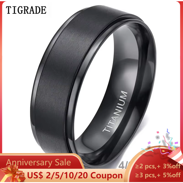 Tigrade 4/6/8/10mm Bague en titane noir homme brossé alliance femmes bagues de fiançailles couleur argent Bague Femme anneau bijoux
