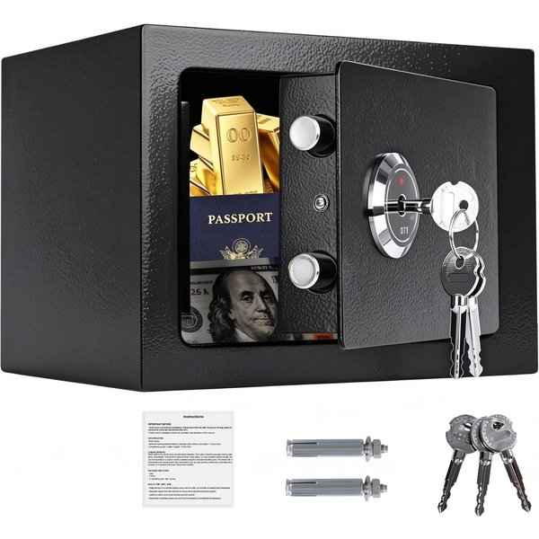 Mechanischer Tresor für Möbel, Tresorbox mit 3 Schlüsseln, Doppelstiftschloss, Tresor aus Eisen und Stahl für Büro, Bargeld/Geld/Schmuckaufbewahrung