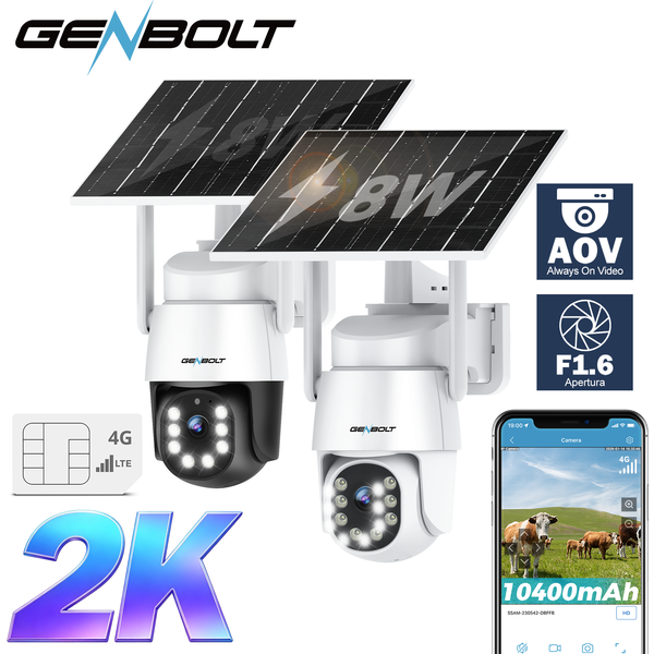 GENBOLT 2K Solar-Sicherheitskamera für den Außenbereich, 4G oder WLAN, PTZ-IP-Kamera, 24/7-Aufzeichnung, KI-Erkennung, 90FT AOV, Heimüberwachung