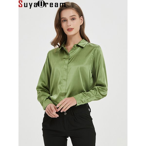 SuyaDream femme chemises solides 93% soie réelle 7% élasthanne manches longues chemisiers chics, 2025 printemps automne bureau dame haut