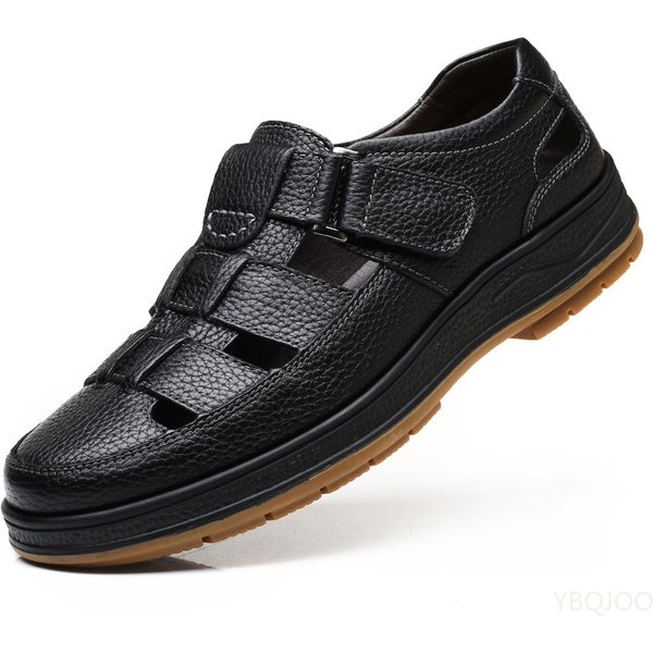 Sandales classiques en cuir véritable pour hommes, chaussures décontractées confortables et solides pour l'extérieur