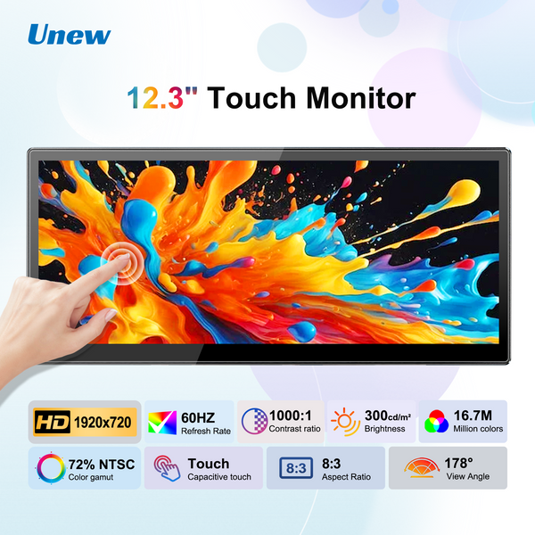 Unew 12,3 Zoll Tragbarer Touchmonitor 1920x720 IPS Sekundärbildschirm 10-Punkt Kapazitiver Touchscreen Erweiterter Monitor für Laptop