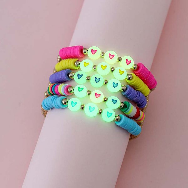 5Pcs/set Handmade Luminous Love Heart Beads Bracelet for Woman Girls Friendship Party Birthday Jewelry Gift