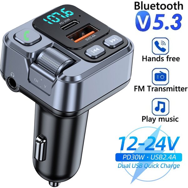 Récepteur Bluetooth pour voiture, lecture de disque USB U PD20w, charge rapide, affichage numérique, adaptateur de téléphone portable pour voiture, transmetteur FM pour téléphones portables
