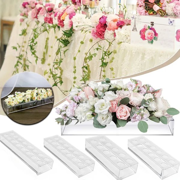Rectangular Vase, Rose Vase, Transparent Acrylic Flower Vase, Wedding Banquet Table, Flower Center Piece, Modern Low Flower Vase