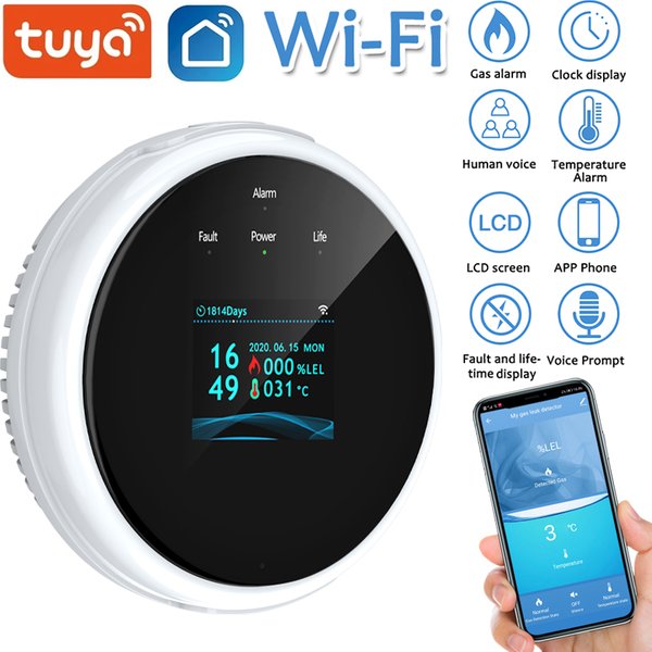 Détecteur intelligent de gaz naturel, capteur d'alarme de CO (monoxyde de carbone), surveillance de la fumée et des gaz pour la sécurité incendie, contrôle par application pour la maison