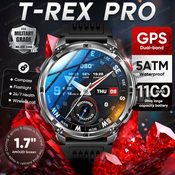 Nouvelle Montre Connectée T-Rex3 Pro 2026 avec Batterie 1100 mAh, GPS, Suivi d'Activité Sportive, Étanchéité 5 ATM, Boussole et Fonction Militaire pour l'Extérieur
