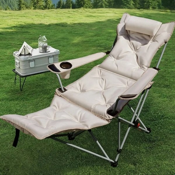 Fauteuil inclinable pliable portable pour le camping avec dossier réglable et assise rembourrée en coton pour les voyages, la plage, la pêche, les activités de plein air