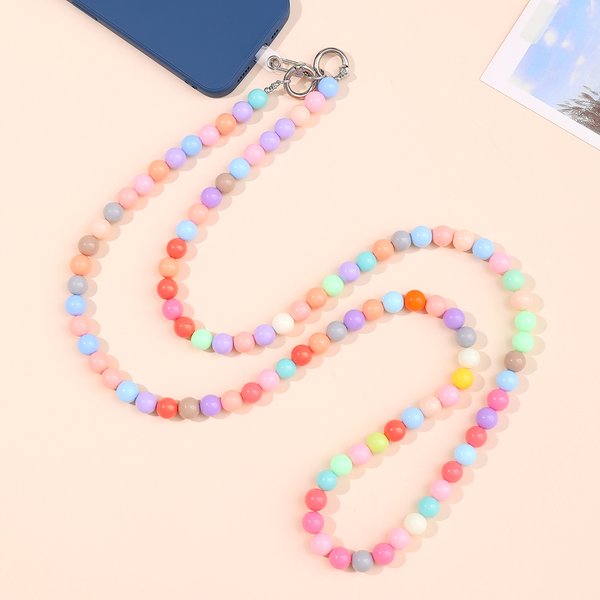 Bunte Perlenkette, Kürbisperlenkette, Pflaumenblütenkette, langes, schräges Kreuz, Handygurt mit transparenter Karte