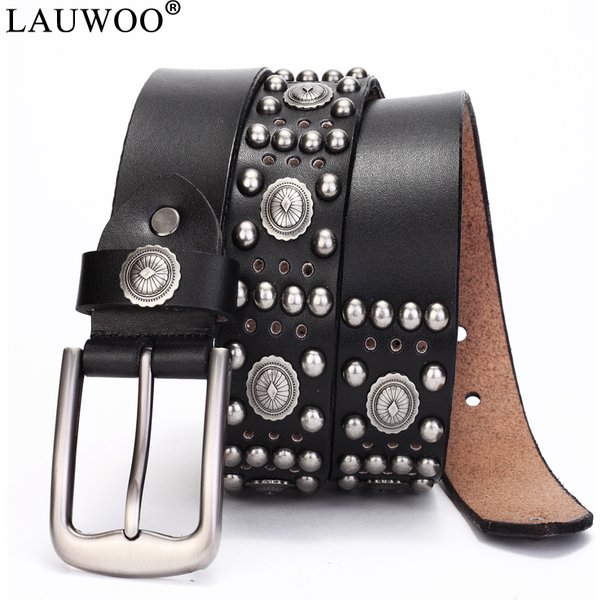 Hochwertige Metall niete Cowboy Gürtel Top Narbe Echt leder Rindsleder Männer Gürtel Punk Niet Jeans Gürtel für Männer