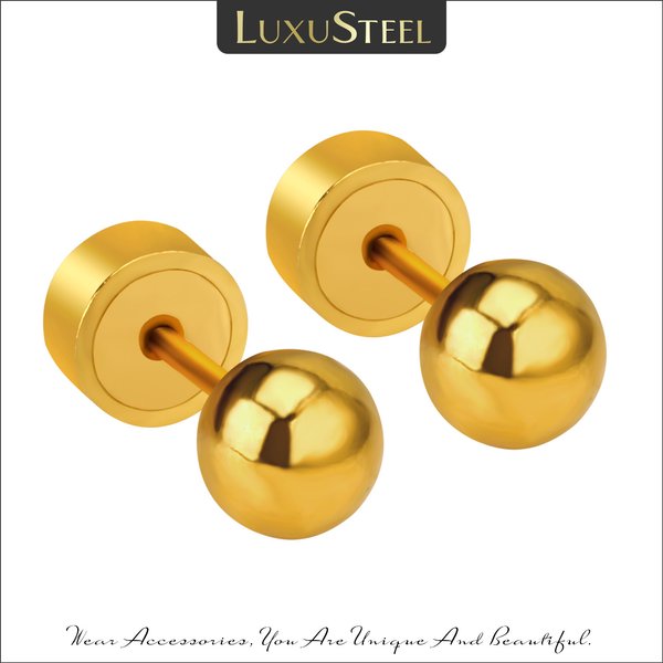 Boucles d'oreilles boule ronde de luxe pour femmes et hommes, 2 pièces, 3/4/5mm, couleur or, argent plaqué, acier inoxydable, bijoux Punk