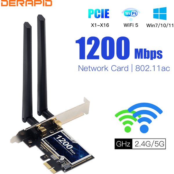 Adaptateur PCI-e sans fil 1200Mbps, 802.11ac, Bluetooth 4.0, carte Wlan WiFi 2.4G/5GHz, adaptateur Wifi de bureau PCI Express pour Win 7 10 11